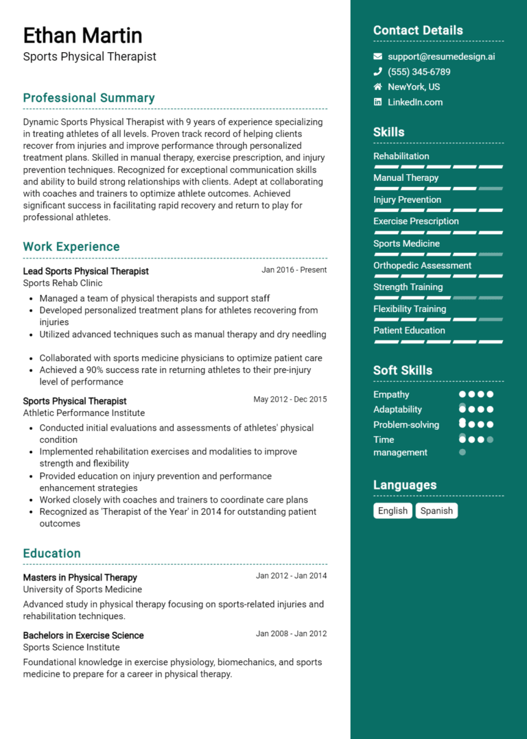16 Sports Physical Therapist Resume Examples And Templates for 2025