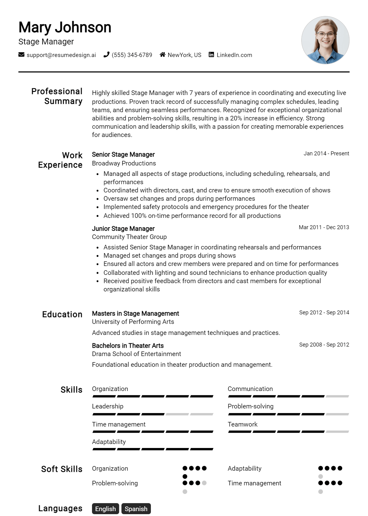 Stage Manager Resume Example