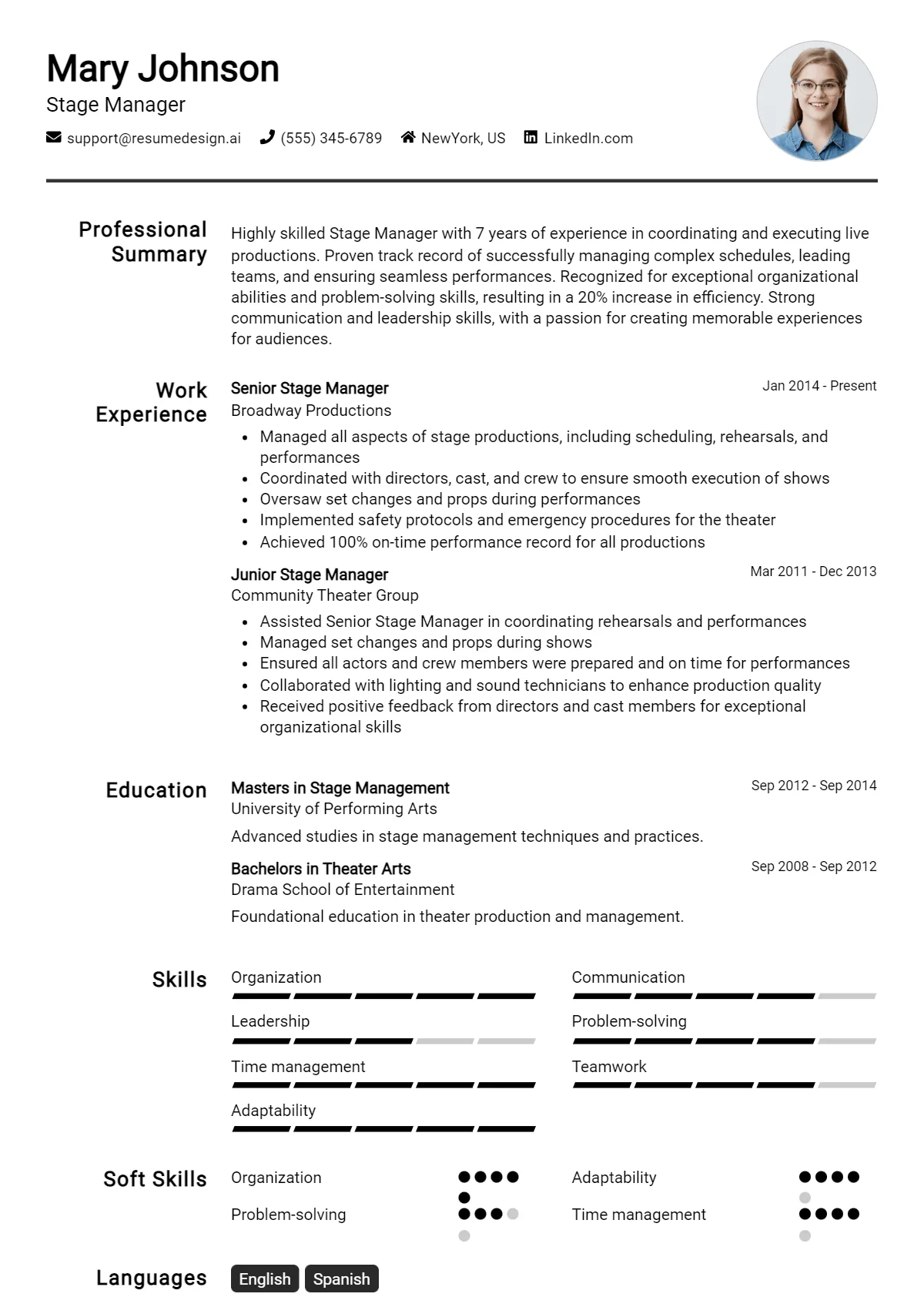 Stage Manager Resume Example