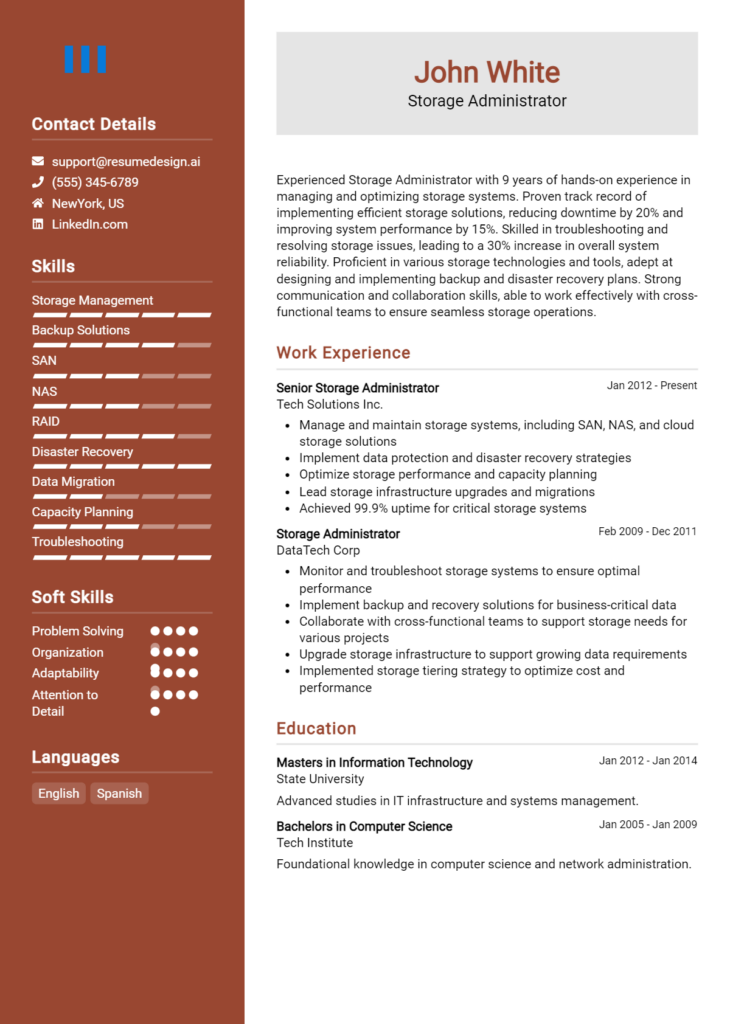 Storage Administrator Resume Example