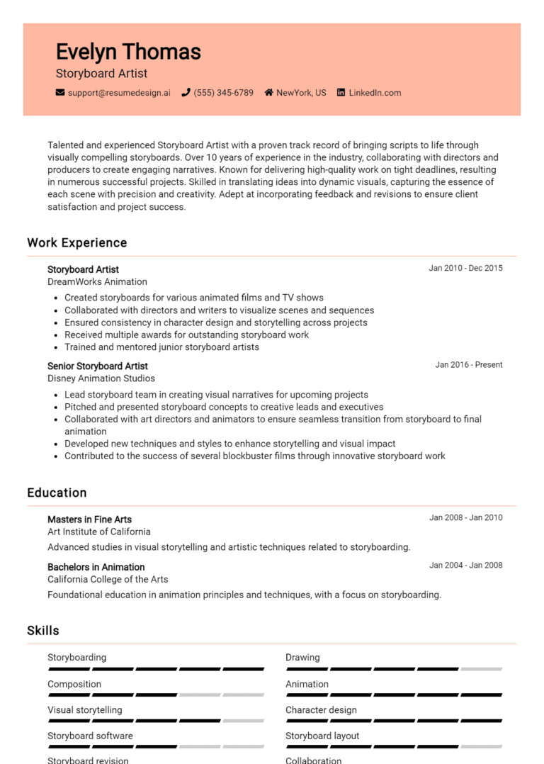 14 Storyboard Artist Resume Examples And Templates for 2025