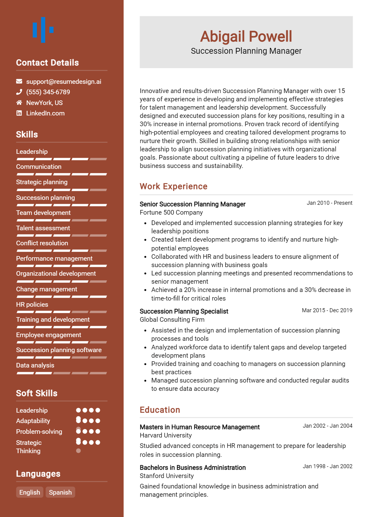 Succession Planning Manager Resume Example