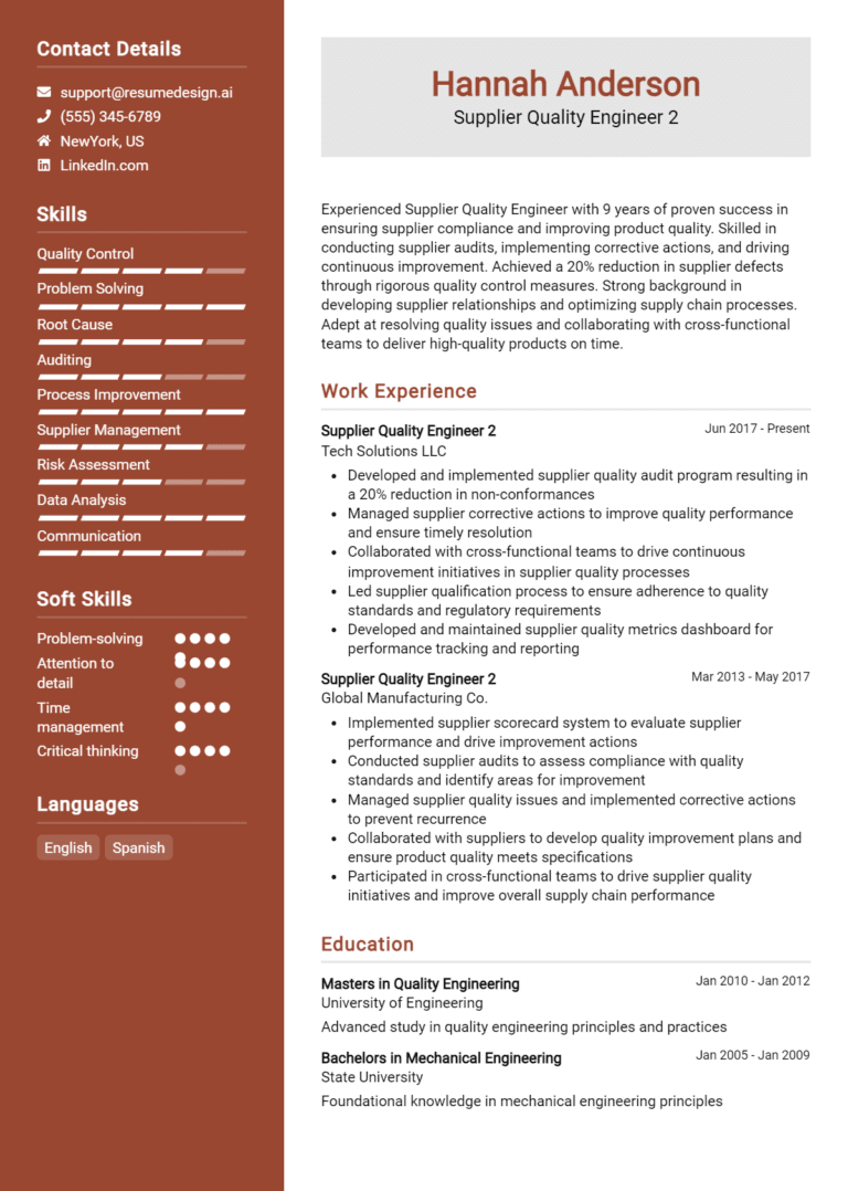 10 Supplier Quality Engineer Resume Examples And Templates for 2025 [Guide]