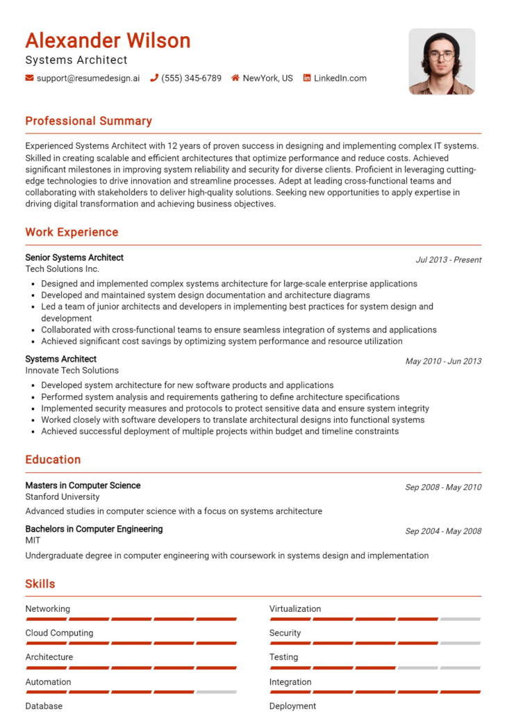 Systems Architect Resume Example