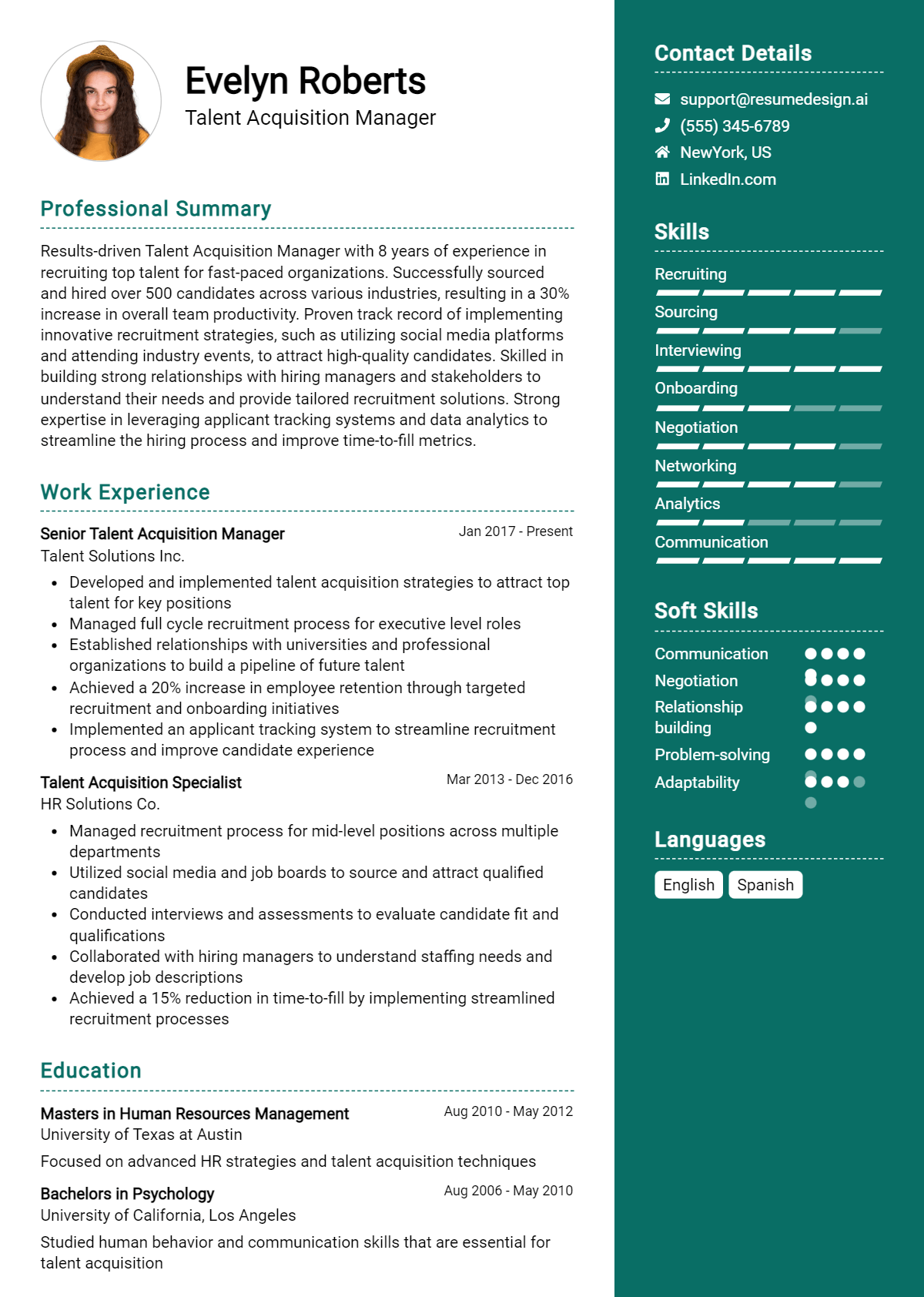 Talent Acquisition Manager Resume Example