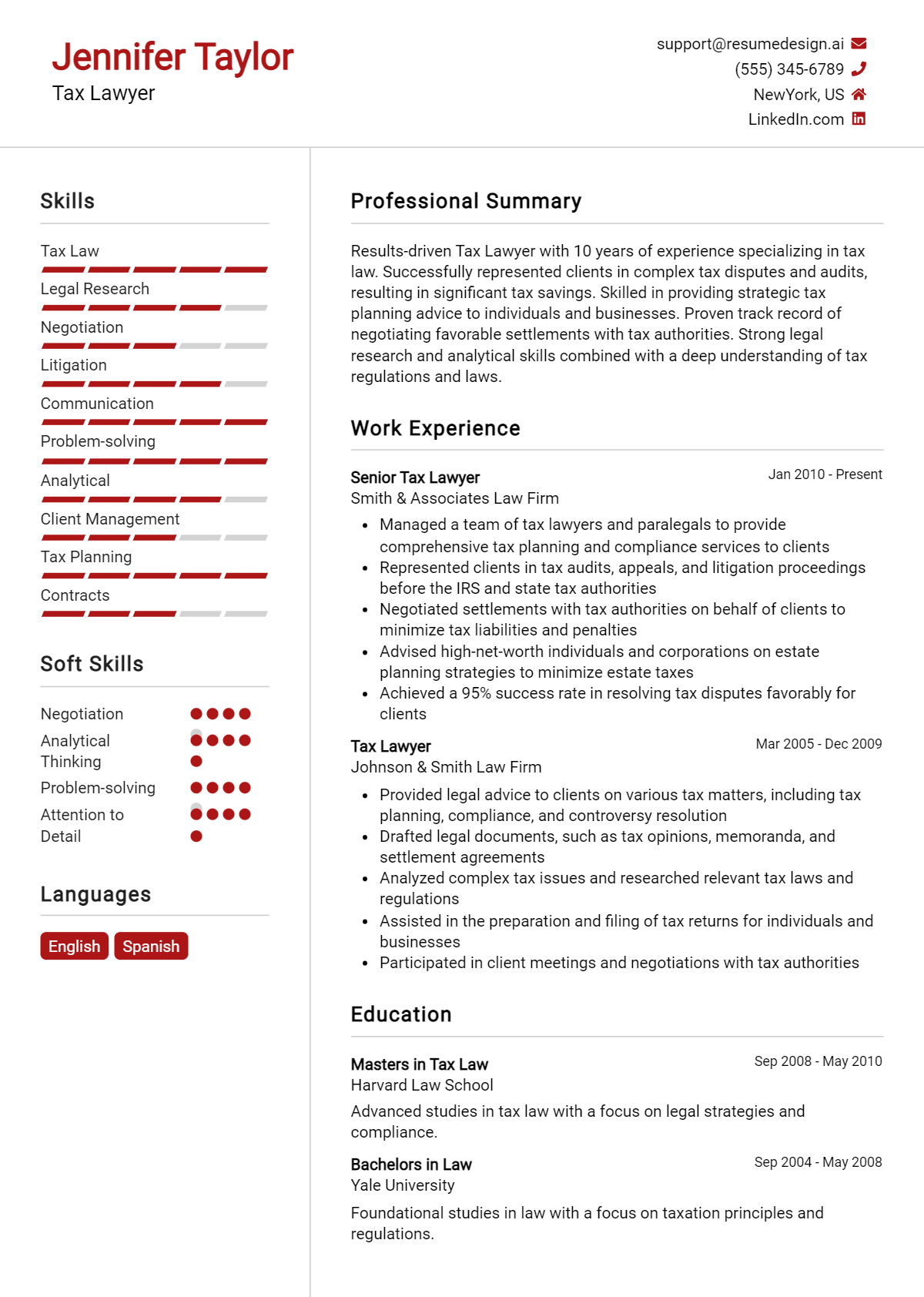 Tax Lawyer Resume Example