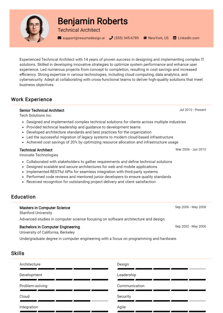 Technical Architect Resume Example