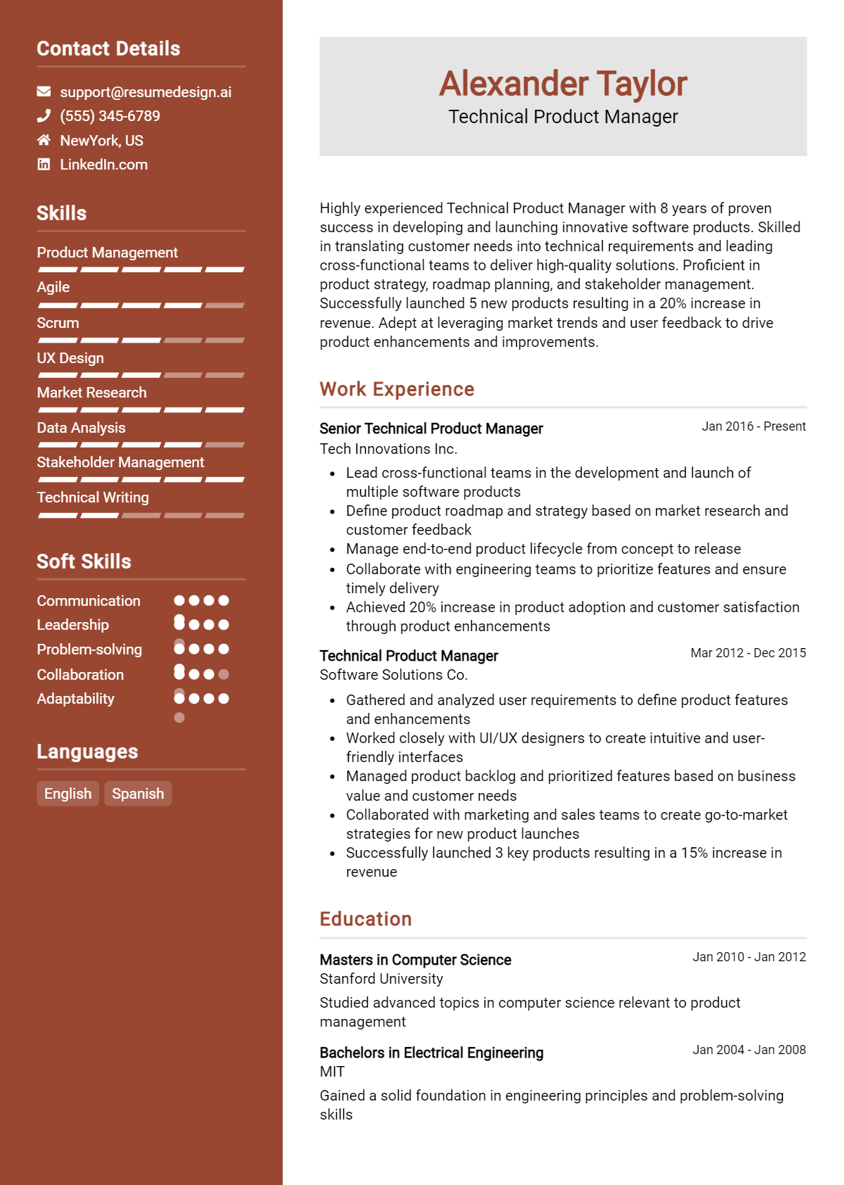 Technical Product Manager Resume Example