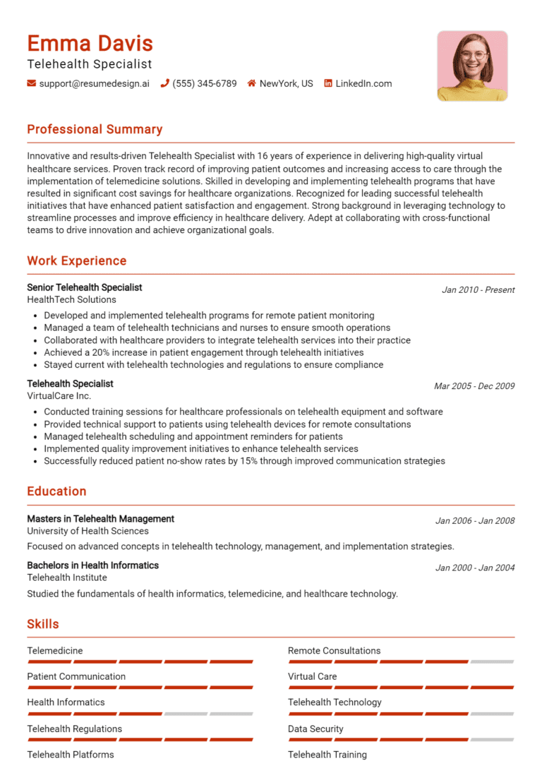 12 Telehealth Specialist Resume Examples And Templates for 2025