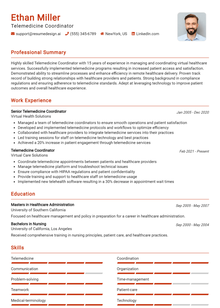 Telemedicine Coordinator Resume Example