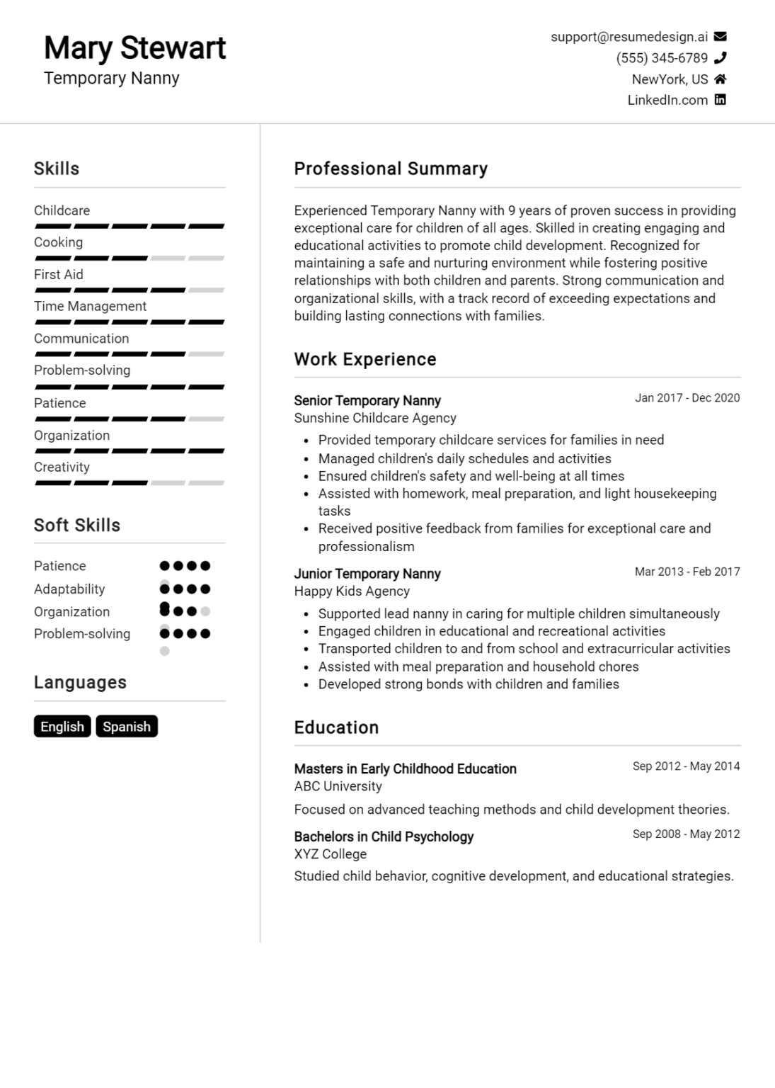 18 Nanny Resume Resume Examples And Templates for 2024 - ResumeDesign.ai