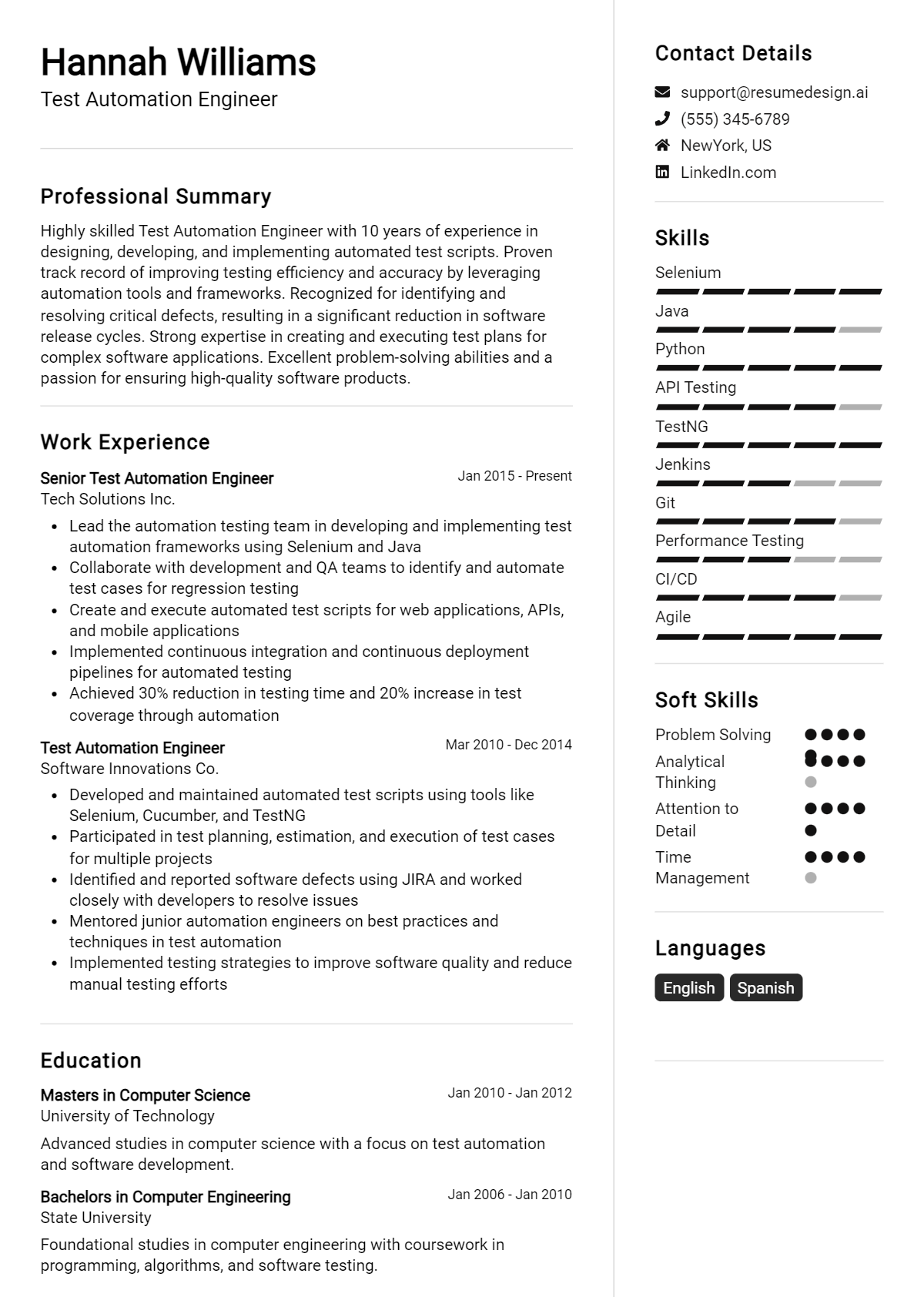 Test Automation Engineer Resume Example