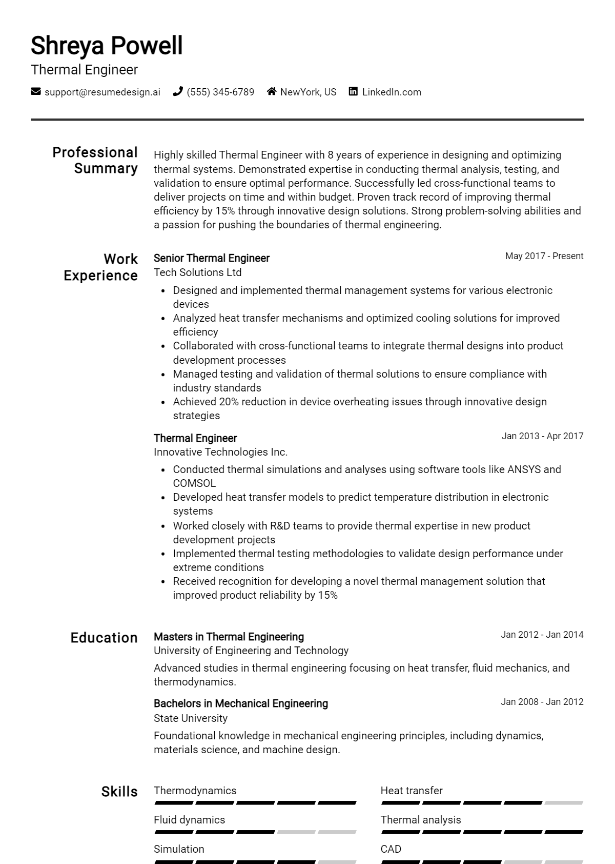 Thermal Engineer Resume Example