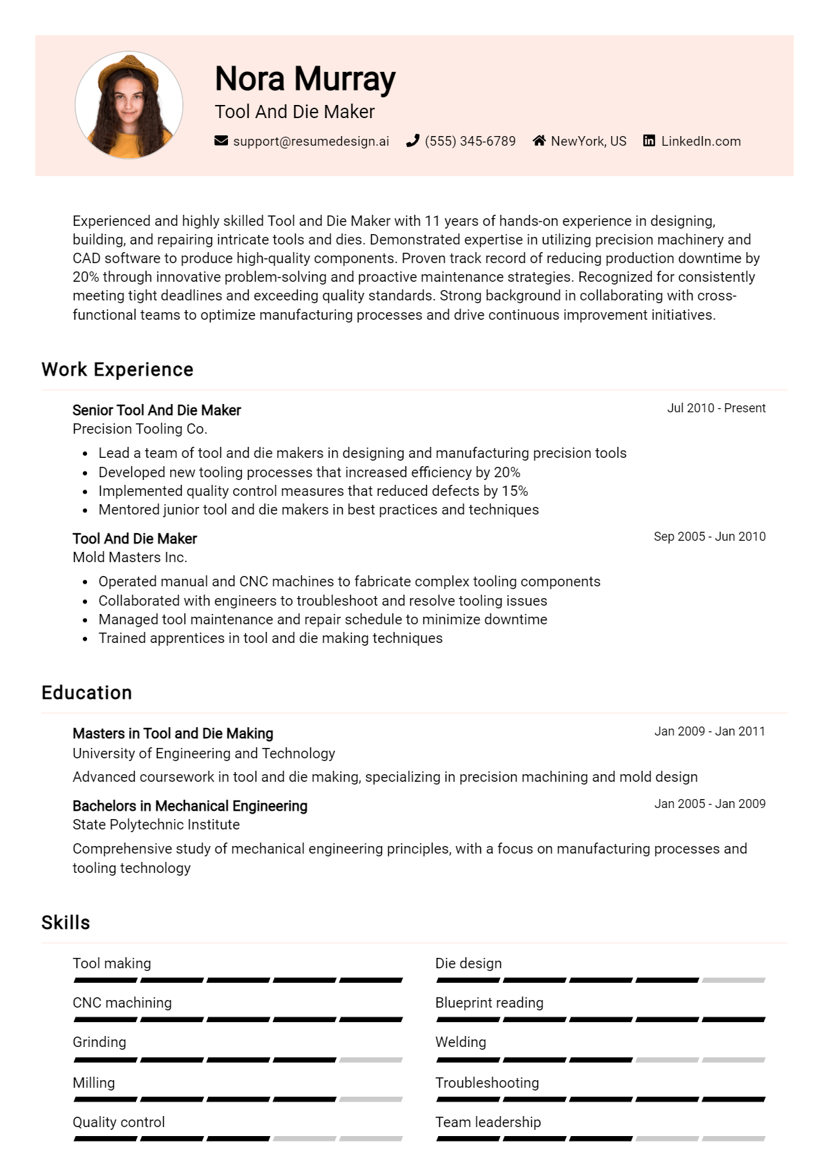 Tool And Die Maker Resume Example