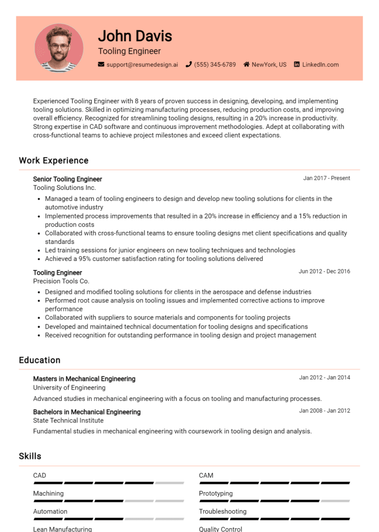 20 Tooling Engineer Resume Examples And Templates for 2025