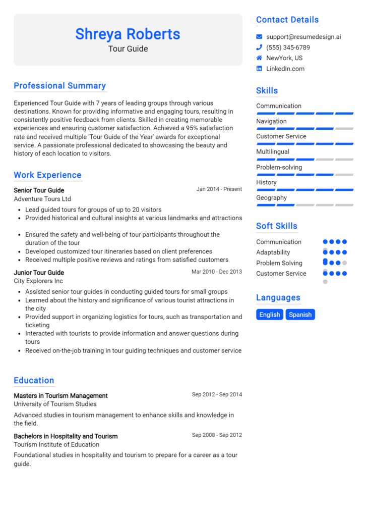 18 Tour Guide Resume Examples And Templates for 2024: Top Tips ...