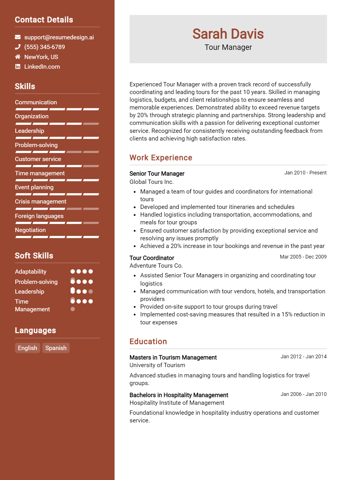 Tour Manager Resume Example