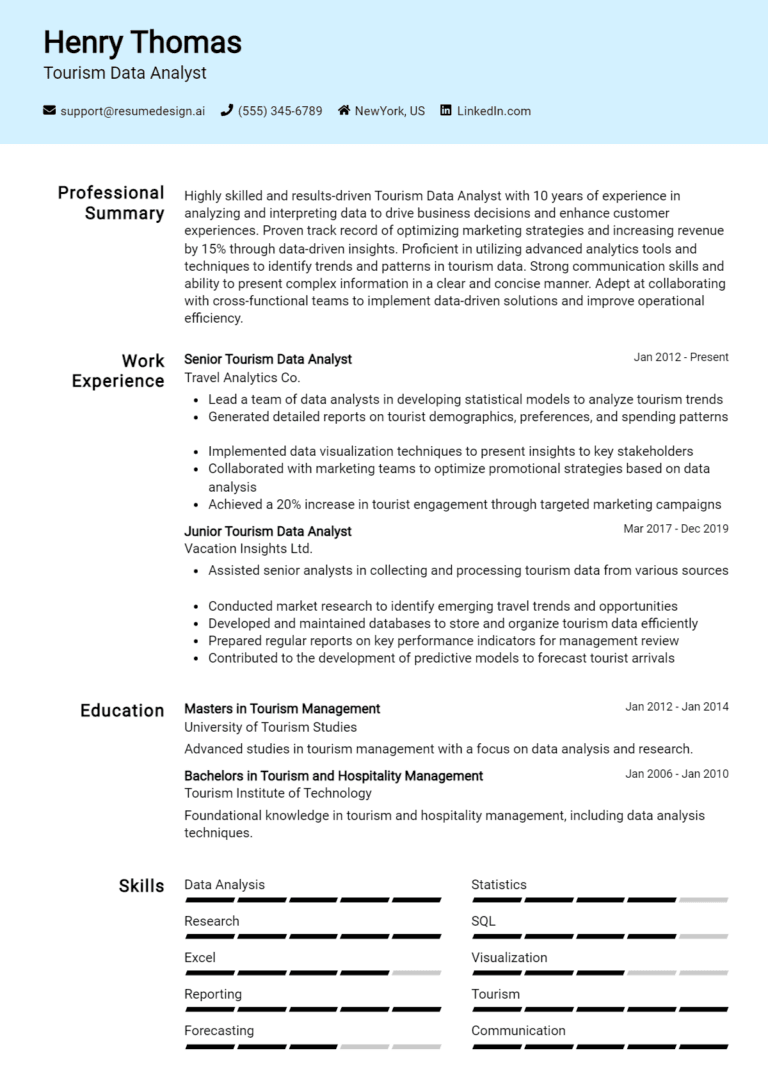 18 Tourism Data Analyst Resume Examples And Templates for 2025