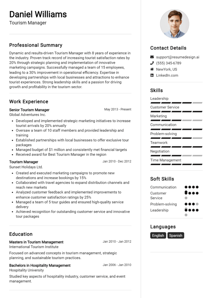 Tourism Manager Resume Example