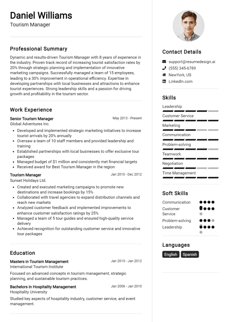 18 Tourism Manager Resume Examples And Templates for 2025