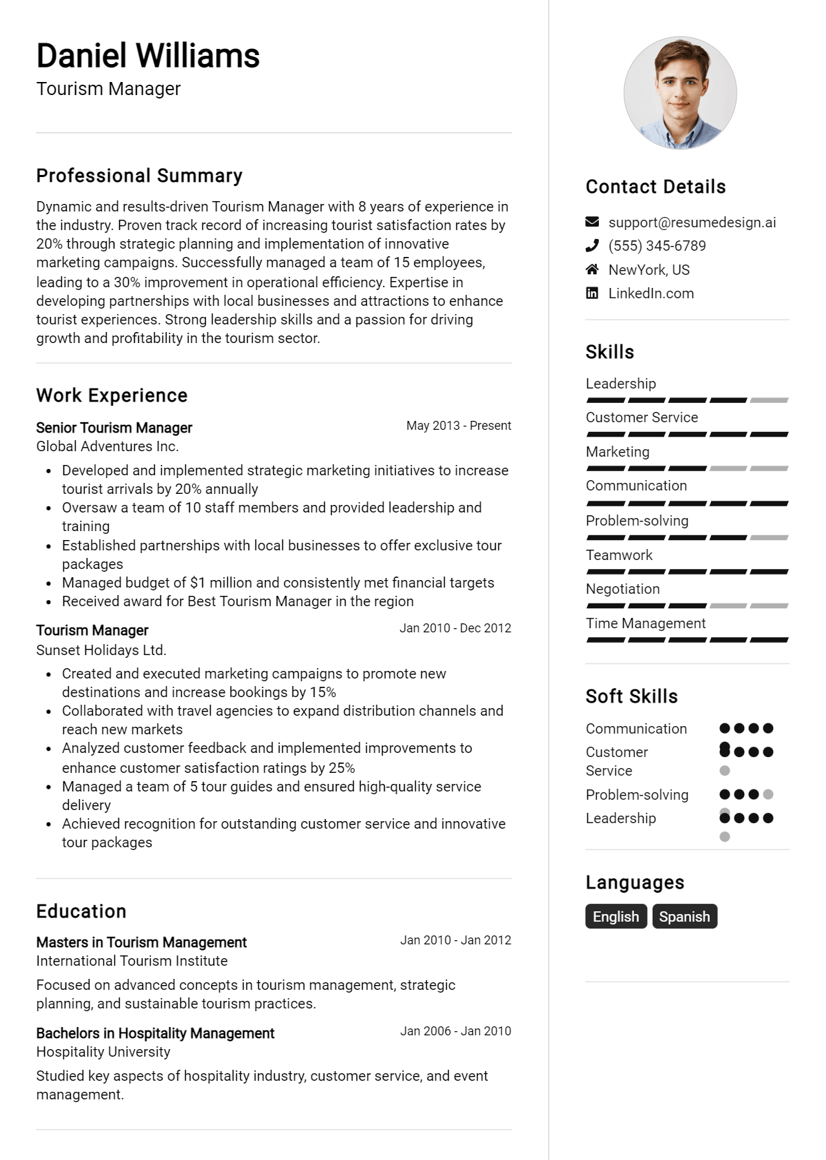 18 Tourism Manager Resume Examples And Templates for 2024 - ResumeDesign.ai