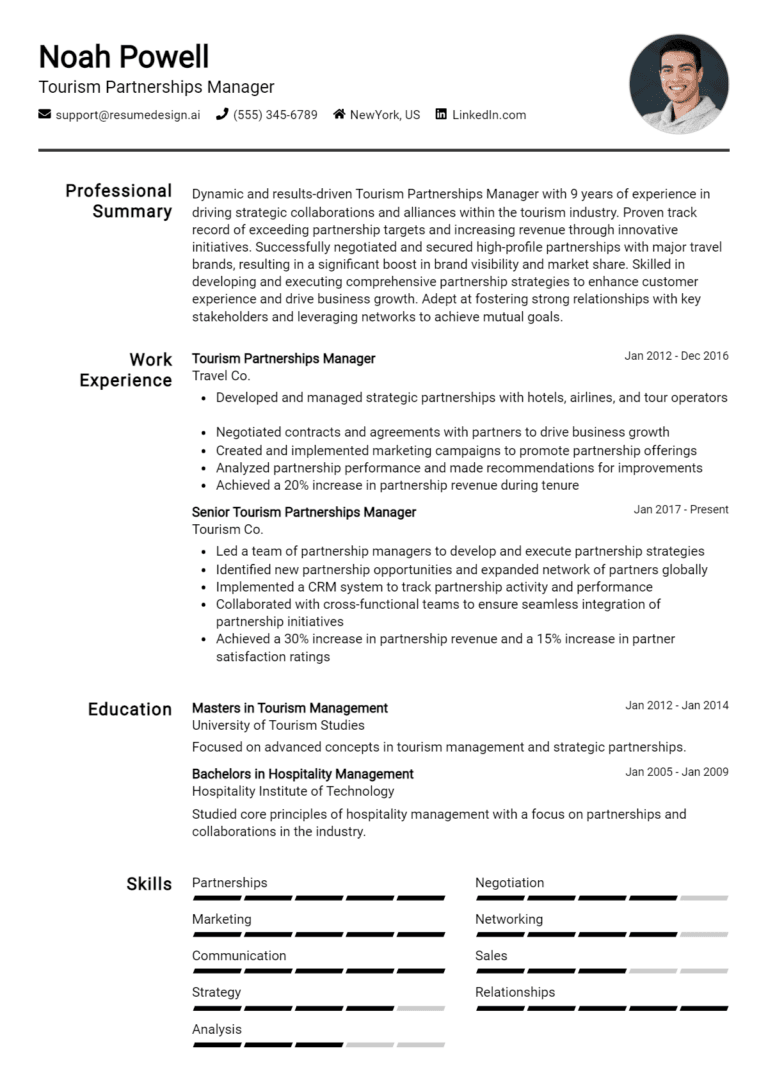 18 Tourism Partnerships Manager Resume Examples And Templates for 2025