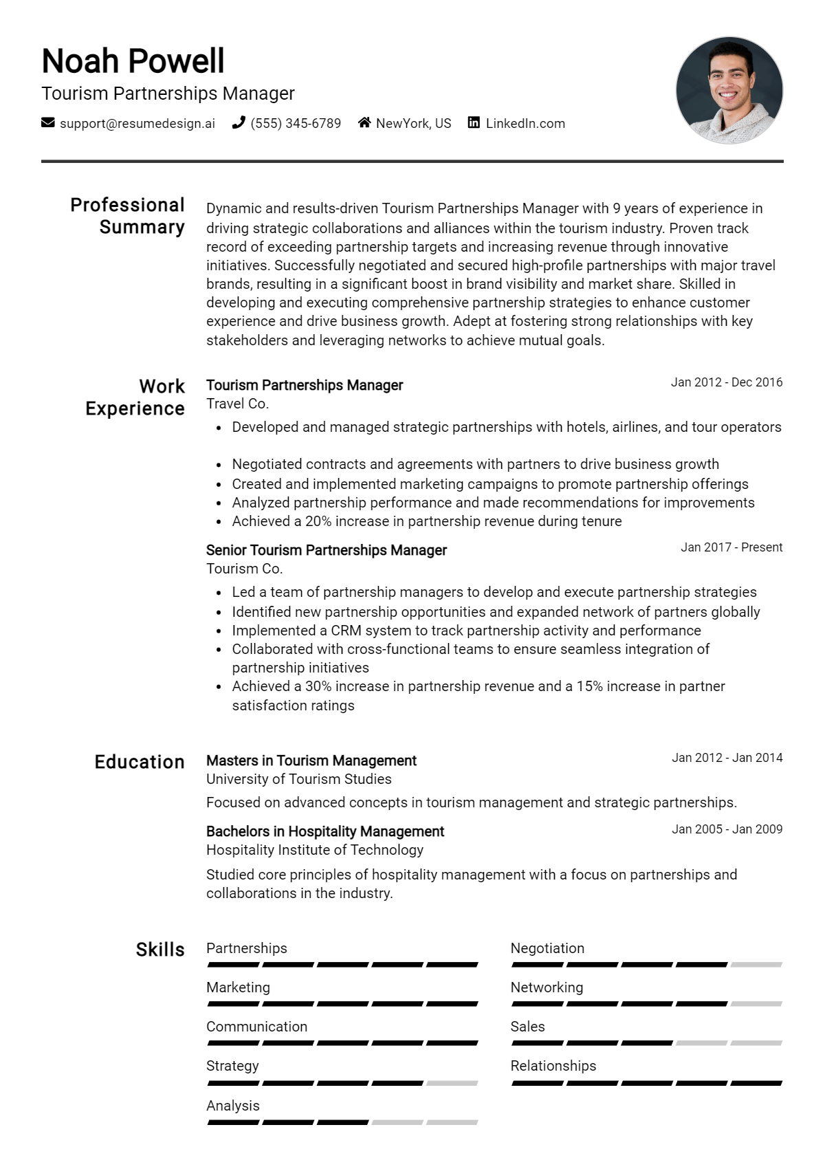 Tourism Partnerships Manager Resume Example