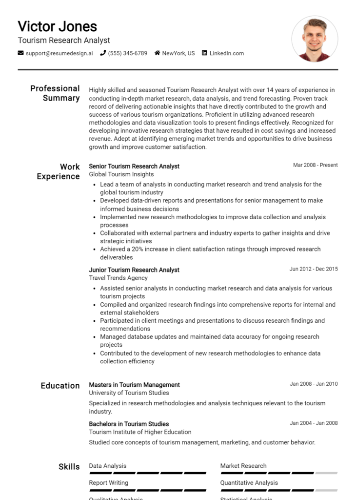 Tourism Research Analyst Resume Example