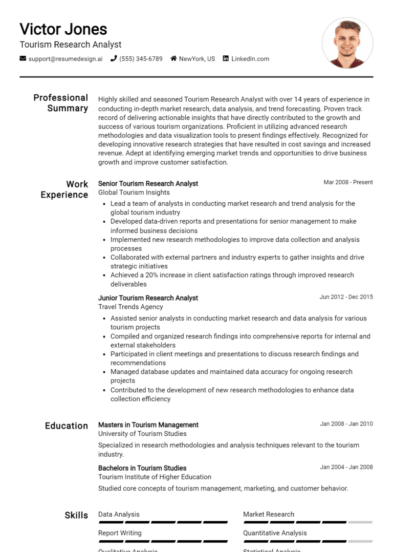 18 Tourism Research Analyst Resume Examples And Templates for 2025