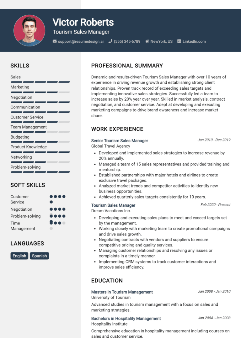 18 Tourism Sales Manager Resume Examples And Templates for 2025