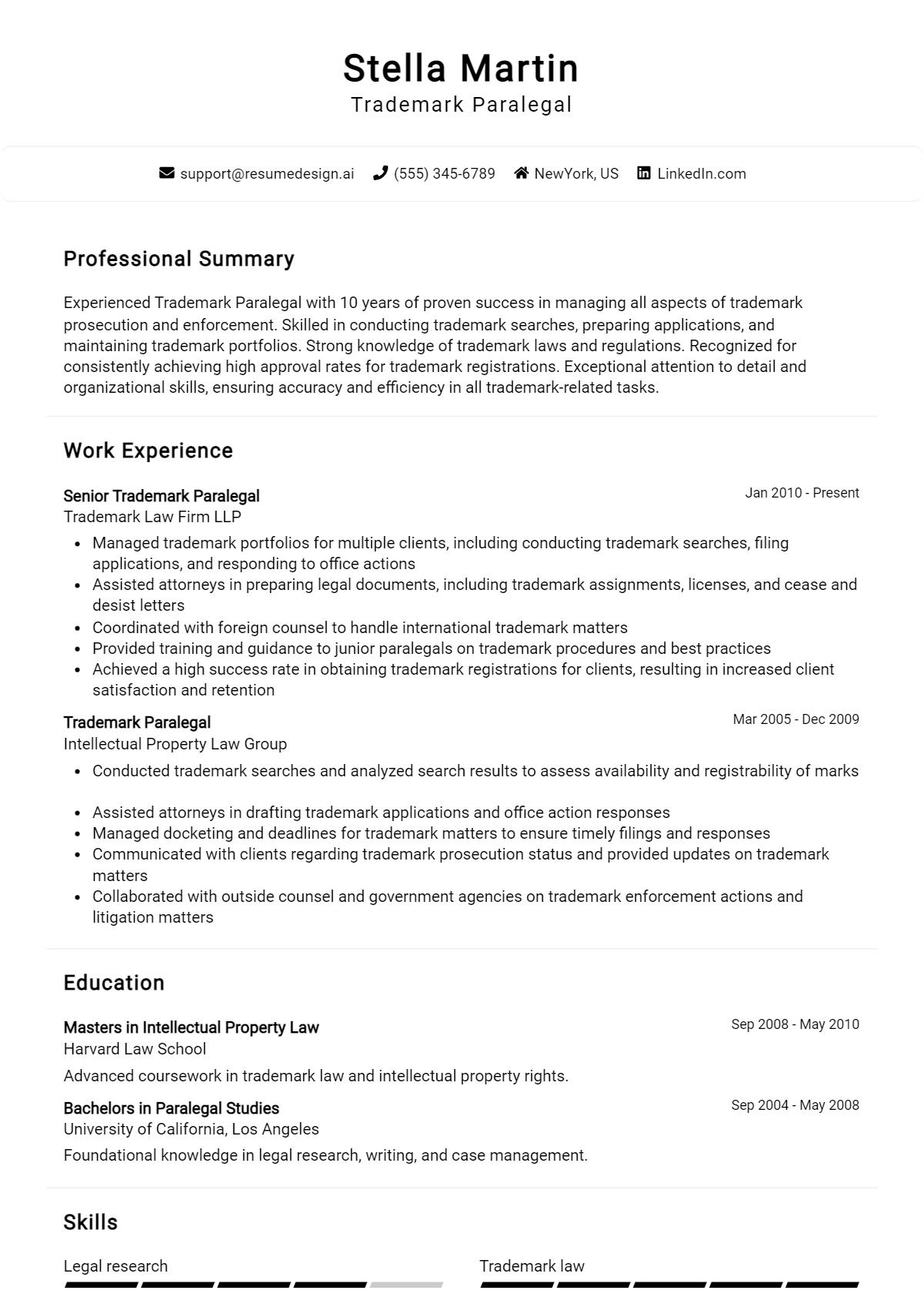 Trademark Paralegal Resume Example