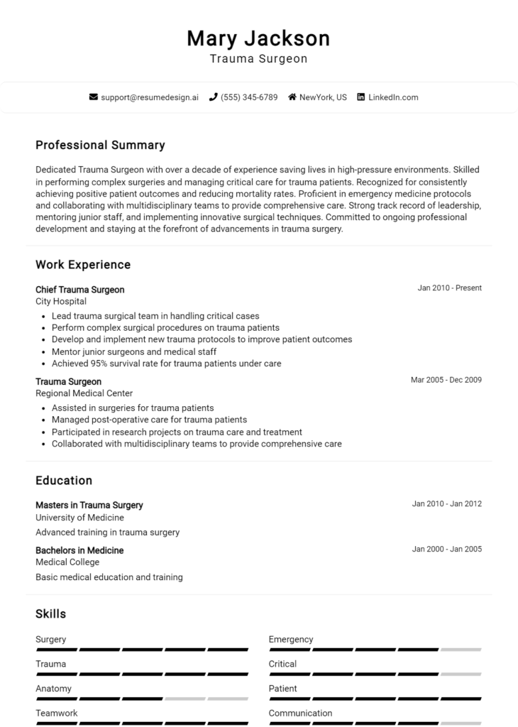 Trauma Surgeon Resume Example