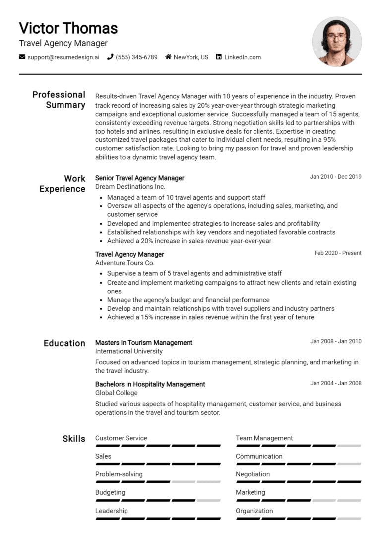 18 Travel Agency Manager Resume Examples And Templates for 2025