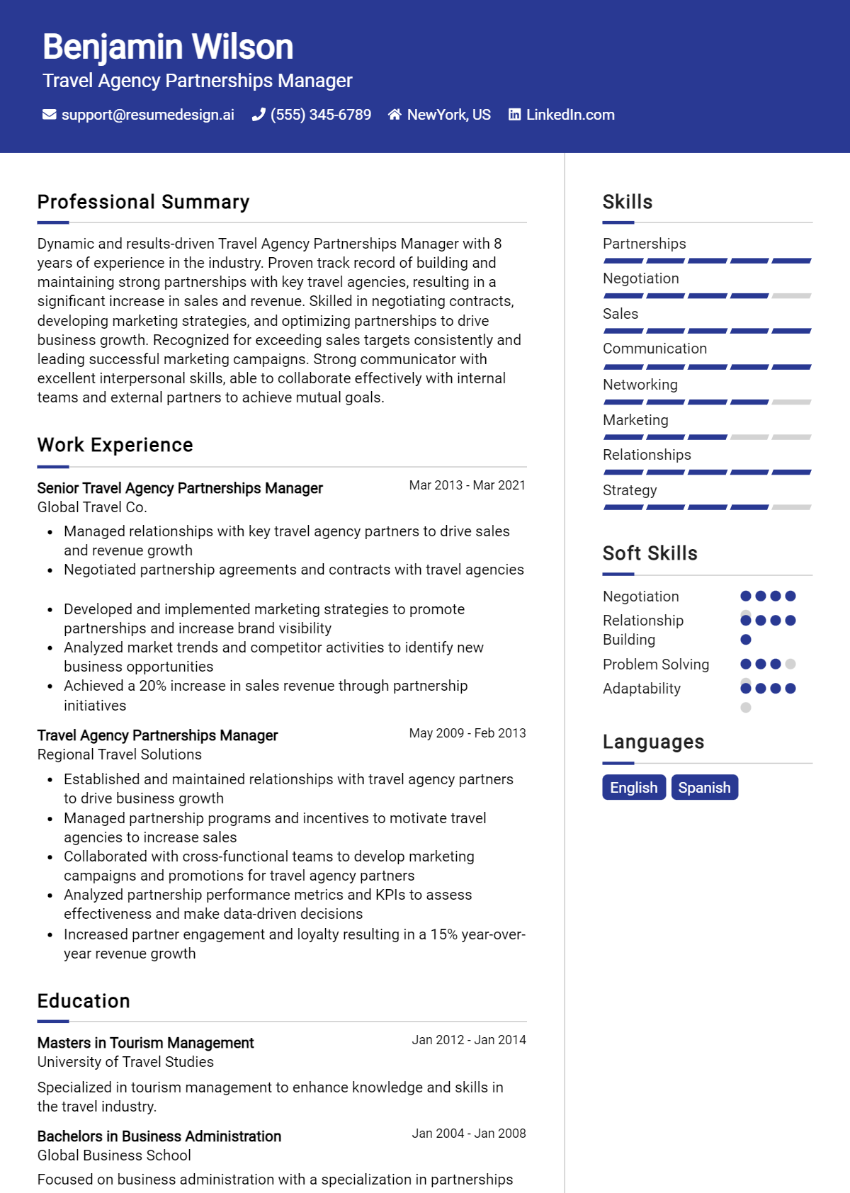 Travel Agency Partnerships Manager Resume Example