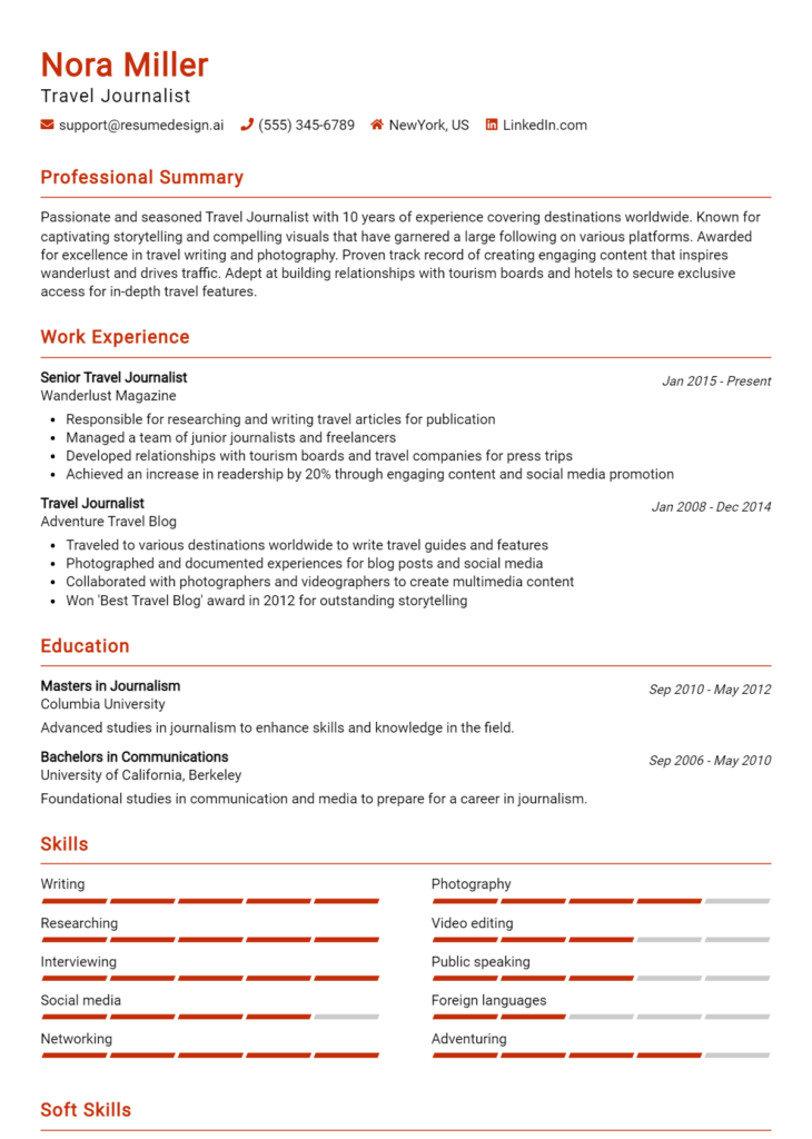 Travel Journalist Resume Example