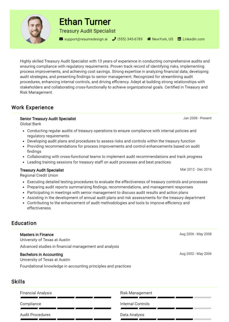 18 Treasury Audit Specialist Resume Examples And Templates for 2025