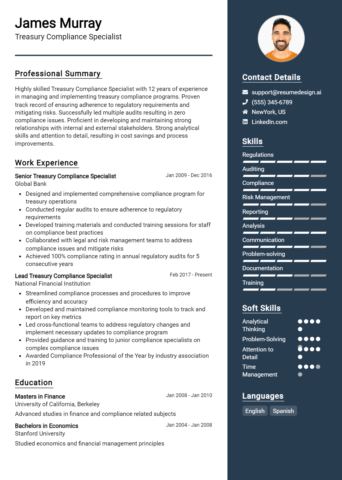 Treasury Compliance Specialist Resume Example