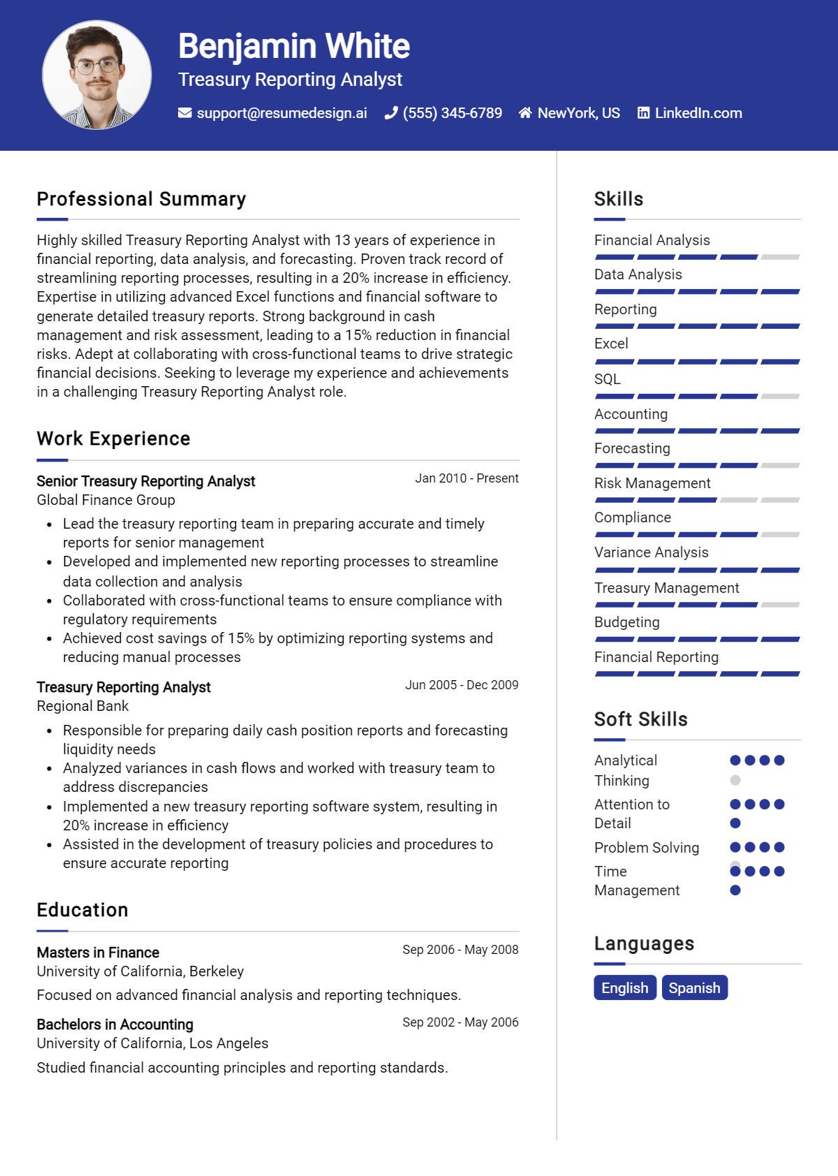 Treasury Reporting Analyst Resume Example