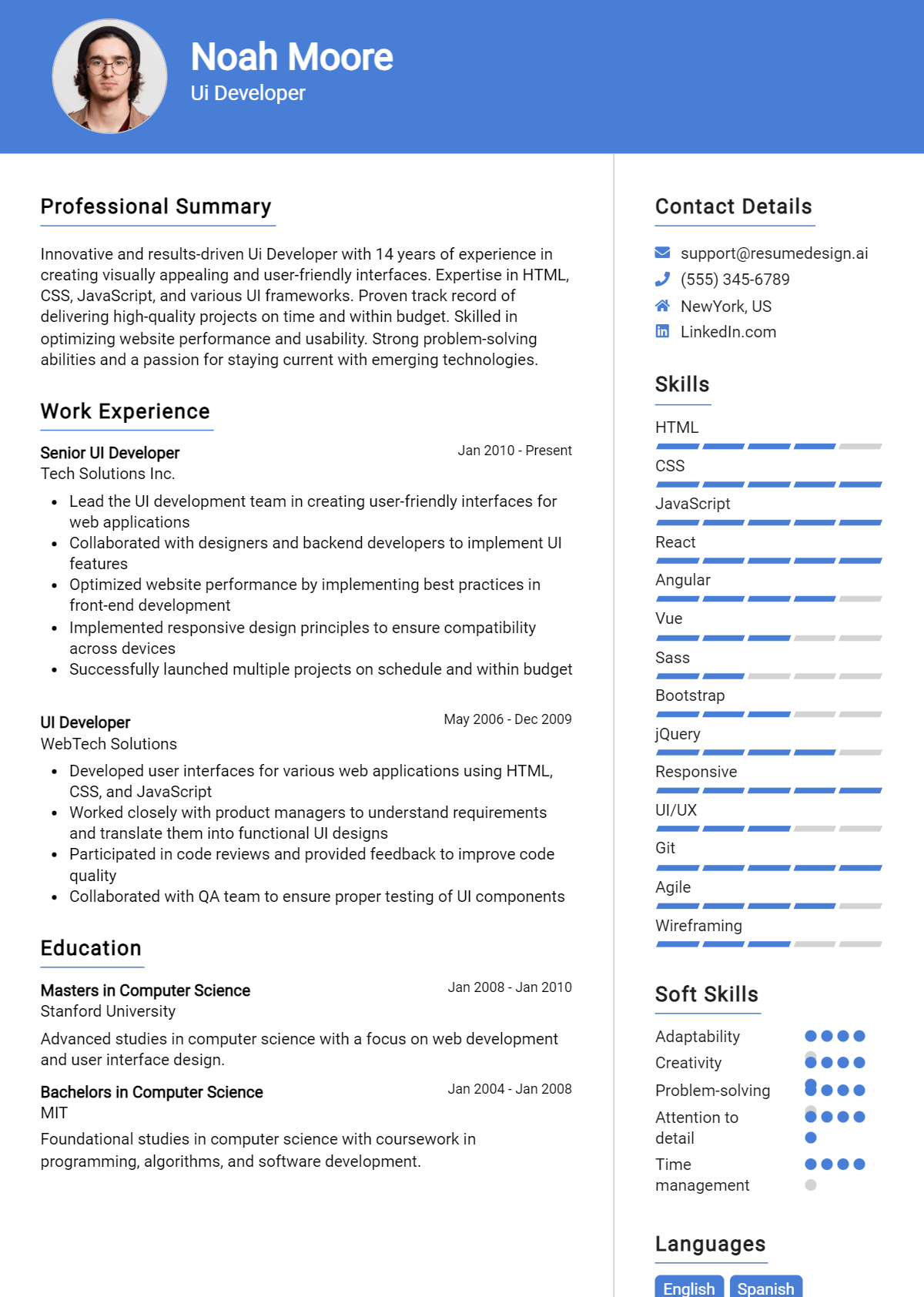 Ui Developer Resume Example