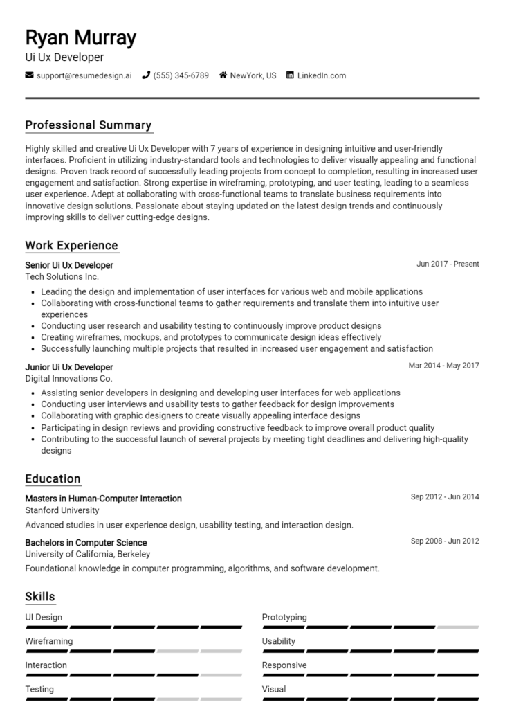 Ui Ux Developer Resume Example