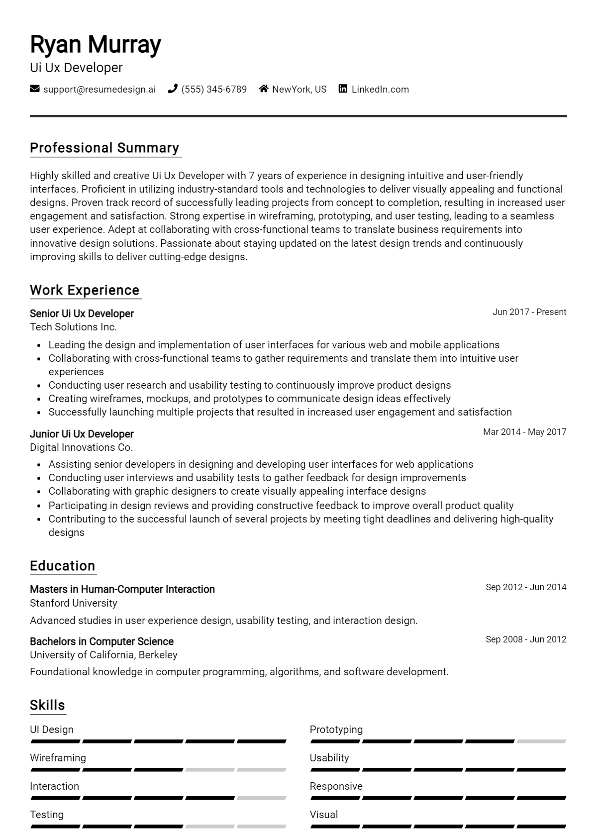 Ui Ux Developer Resume Example