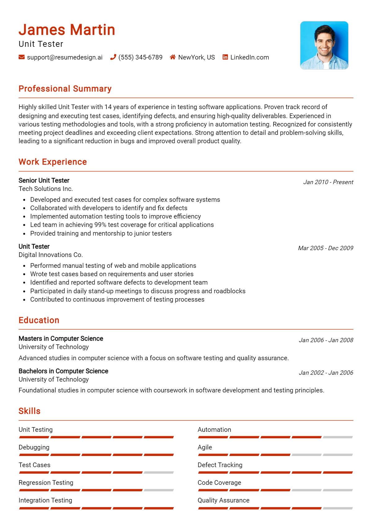 Unit Tester Resume Example