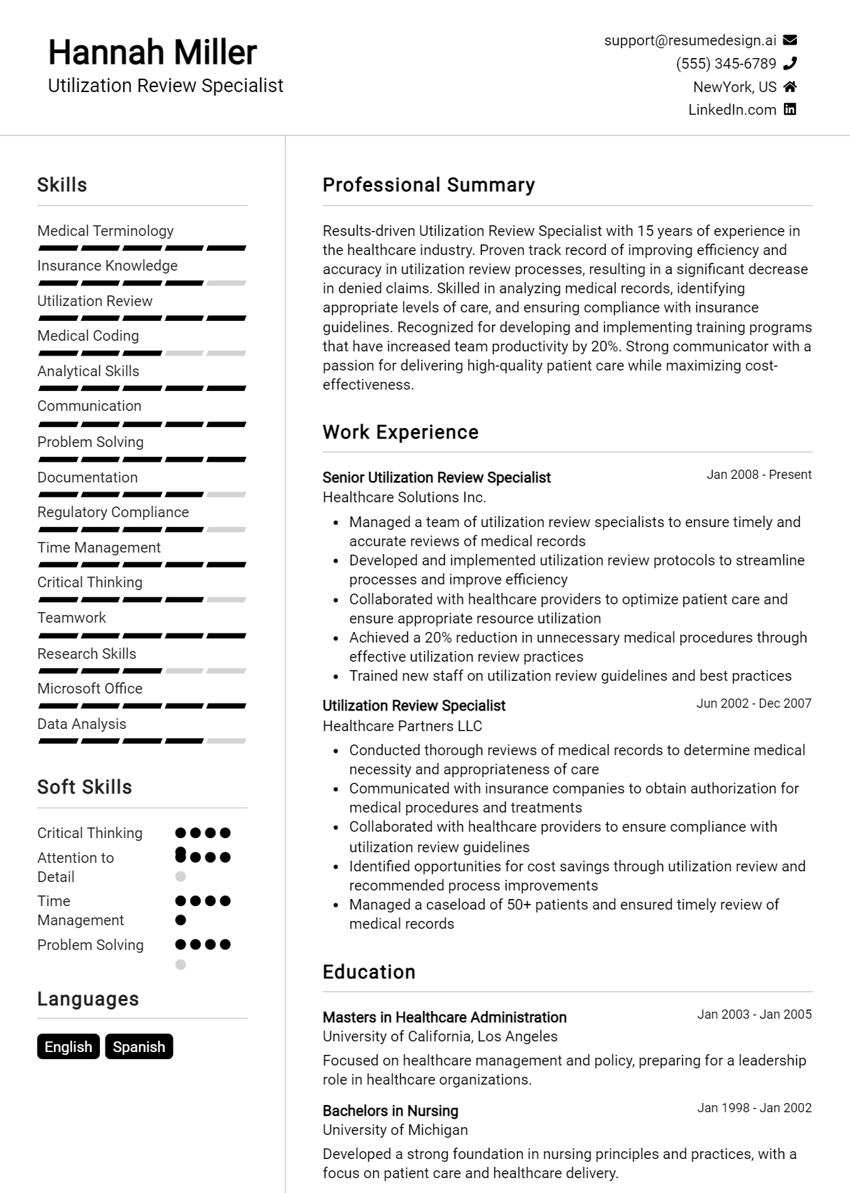 Utilization Review Specialist Resume Example