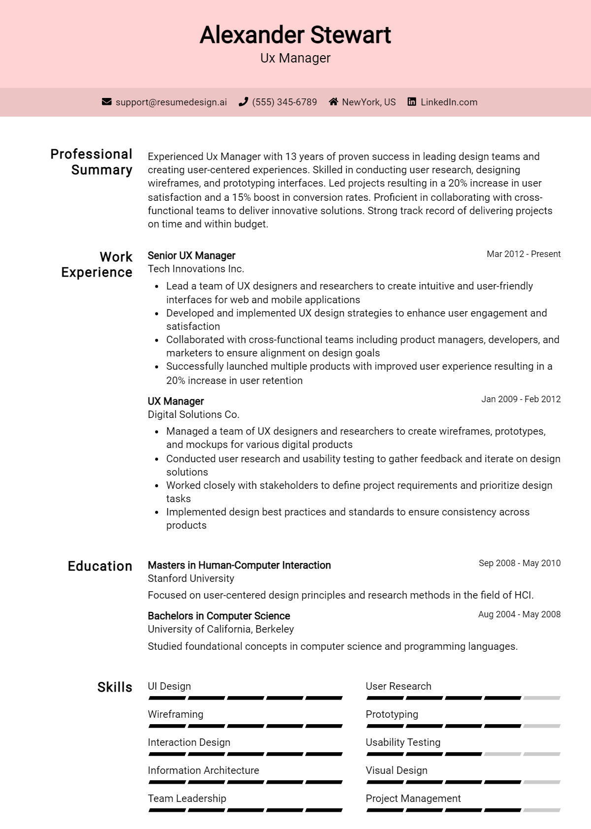 Ux Manager Resume Example