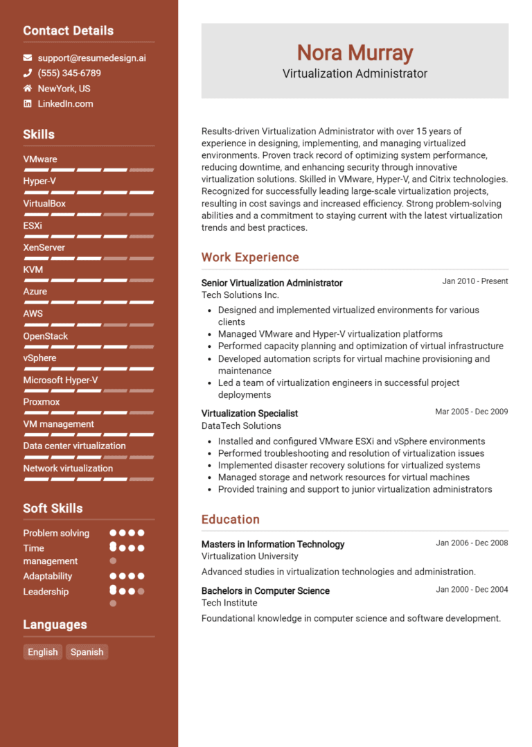 24 Virtualization Administrator Resume Examples And Templates for 2025