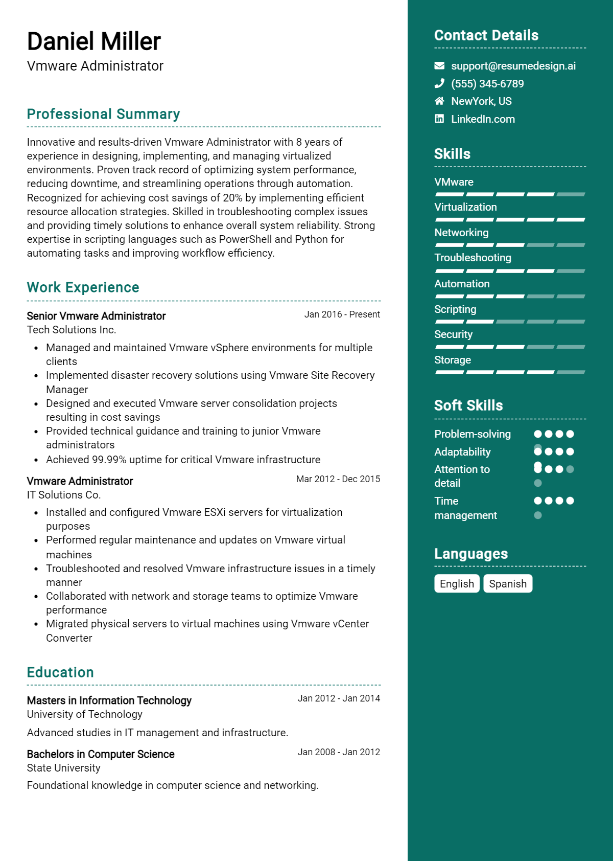 Vmware Administrator Resume Example