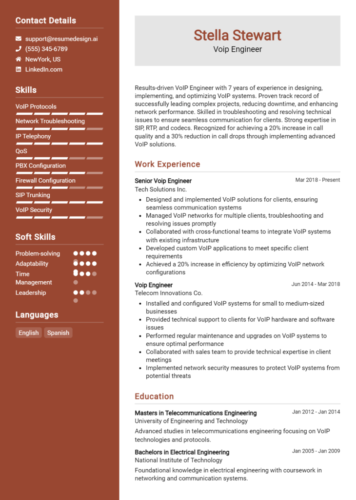 Voip Engineer Resume Example