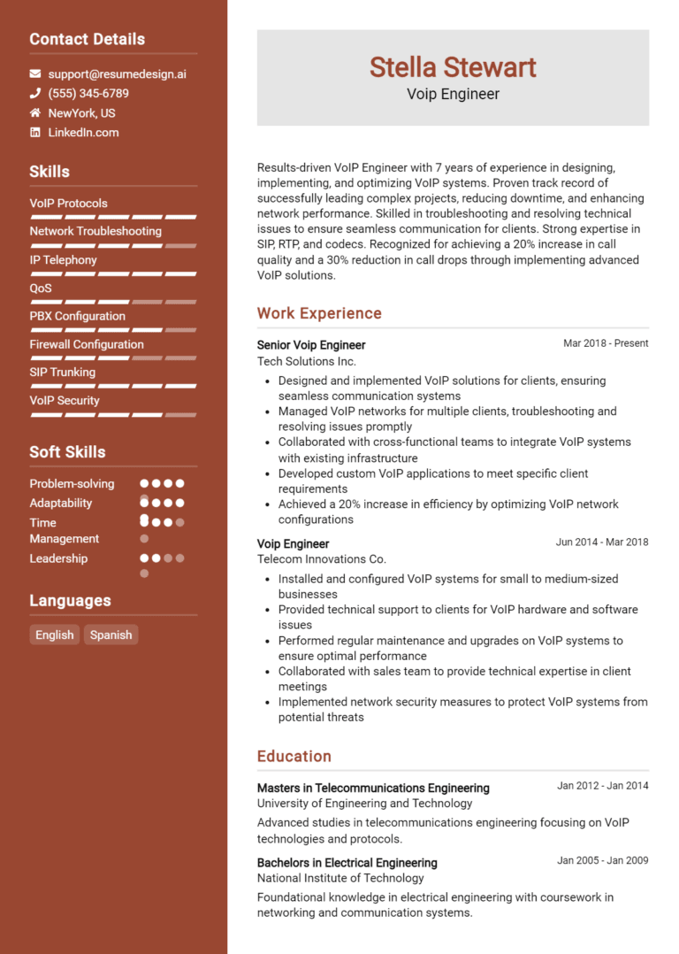 24 VoIP Engineer Resume Examples And Templates for 2025
