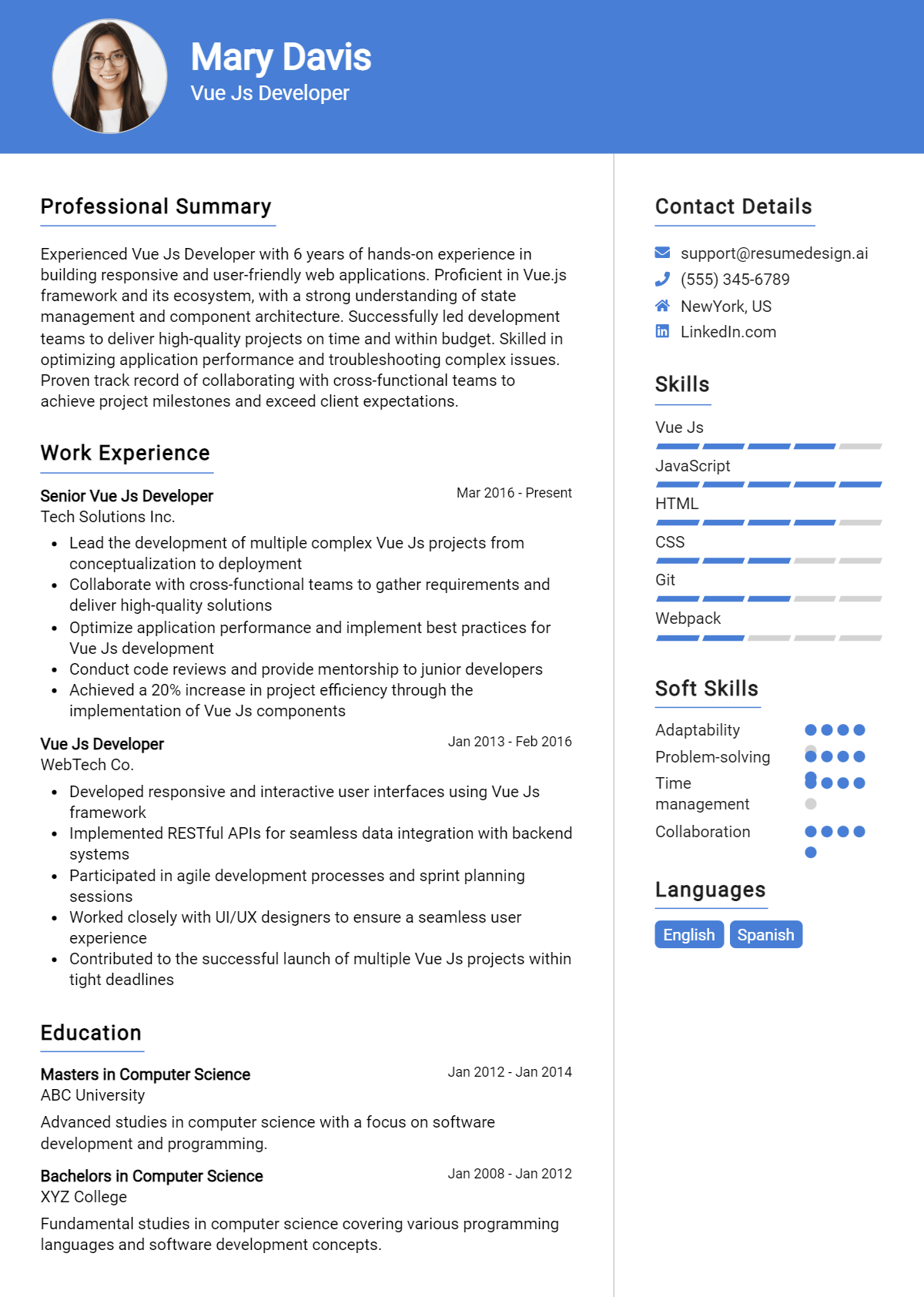 Vue Js Developer Resume Example