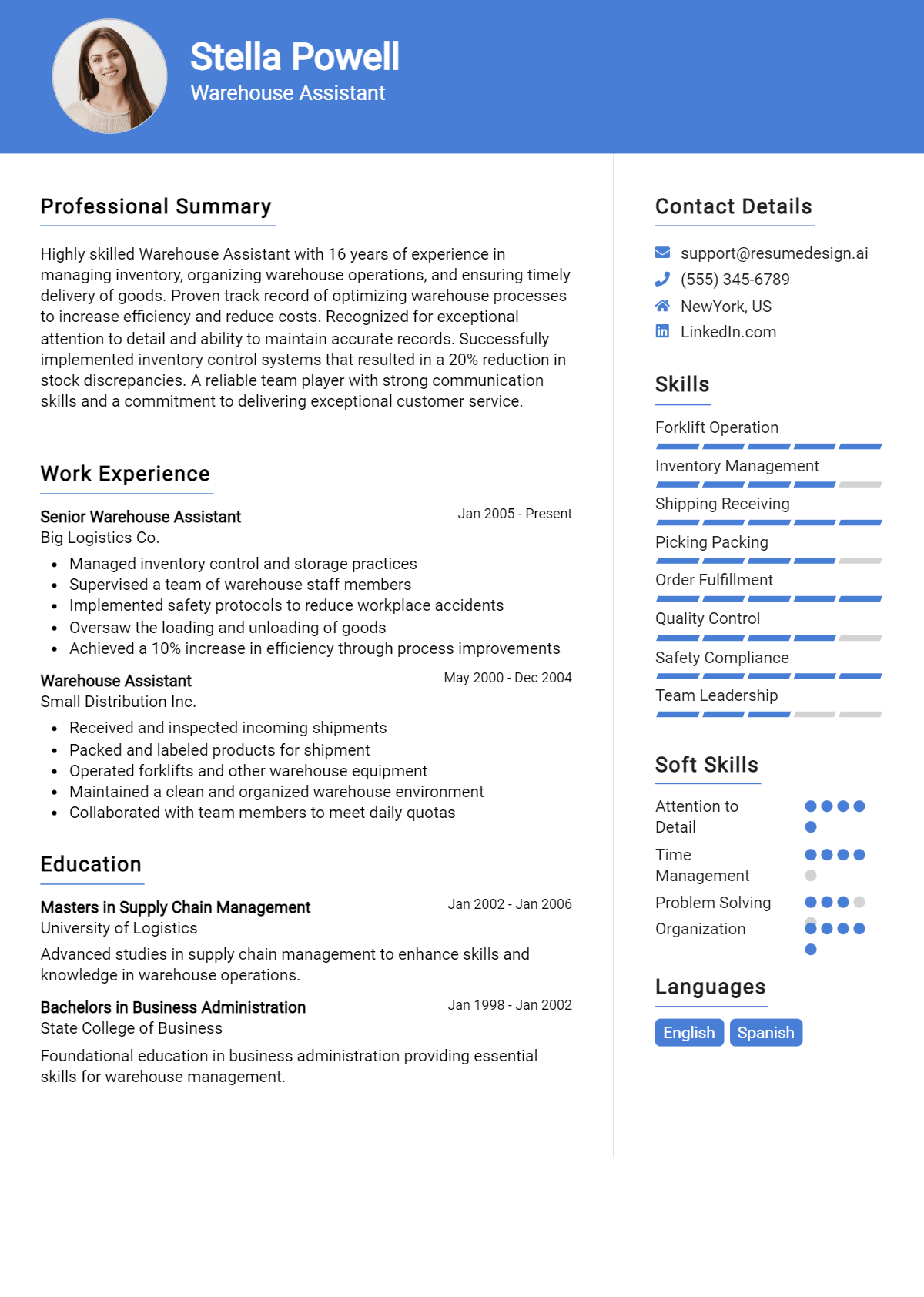 Warehouse Assistant Resume Example